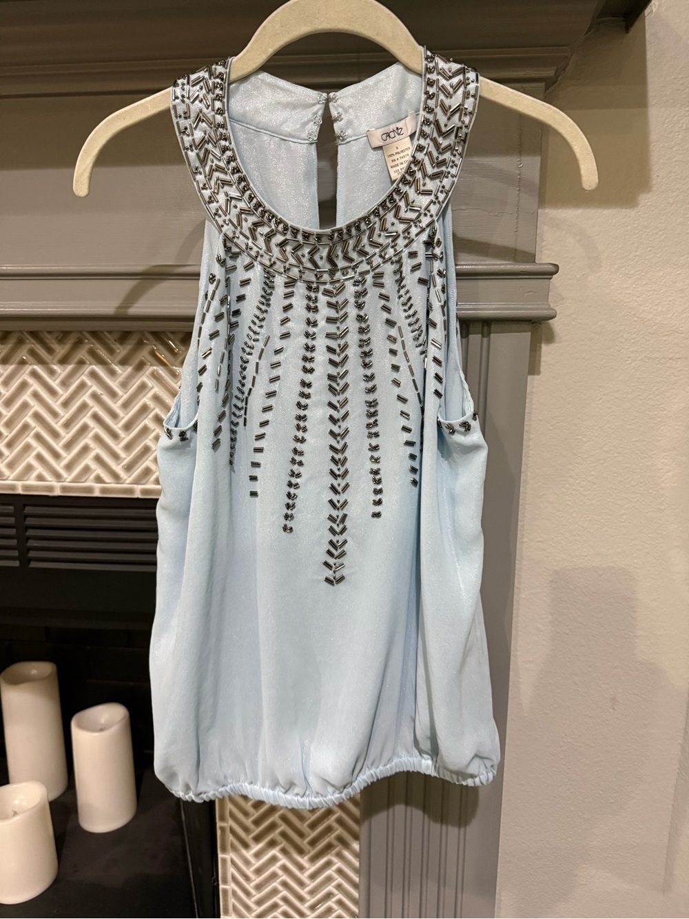 Cache Light Blue Beaded Halter Camisole